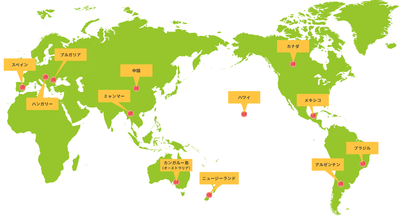藤井養蜂場の海外養蜂マップ