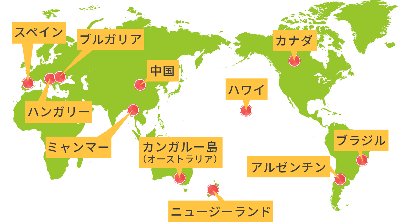 藤井養蜂場の海外養蜂マップ